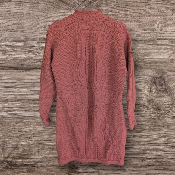 Aran Craft Antique Rose Pink Merino Wool Long Cardigan New Ireland Irish - Picture 3 of 5